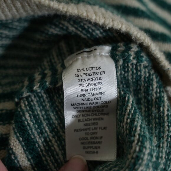 Liz Claiborne Green Ivory Stripe Mock Neck Sweater - Picture 7 of 7